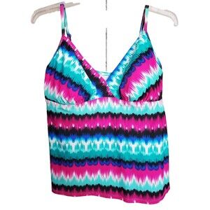 CATALINA Multicolor Ikat Print V-Neck Tankini Swim Top Size 2X (18W-20W)